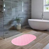 Kuber Industries Bath Mat | PVC Bathroom Mat | Shower Bath Mat | Floor Tub Mat | Bathroom Oval Mud Mat | Anti-Skid Shower Bathroom Mat | Q-02D |Pack of 3| Pink